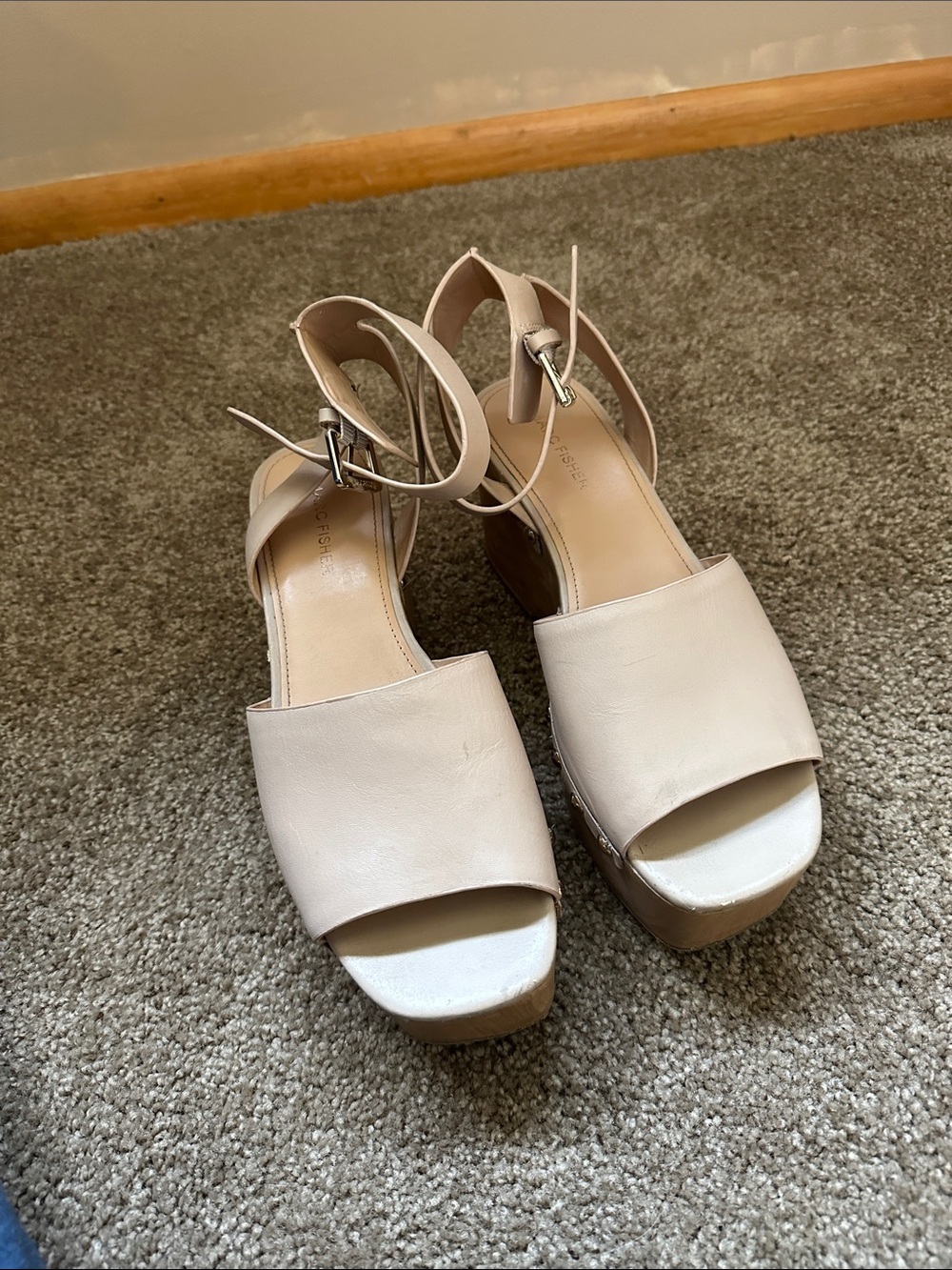Marc Fisher Nude Ankle-Strap Platform Sandals